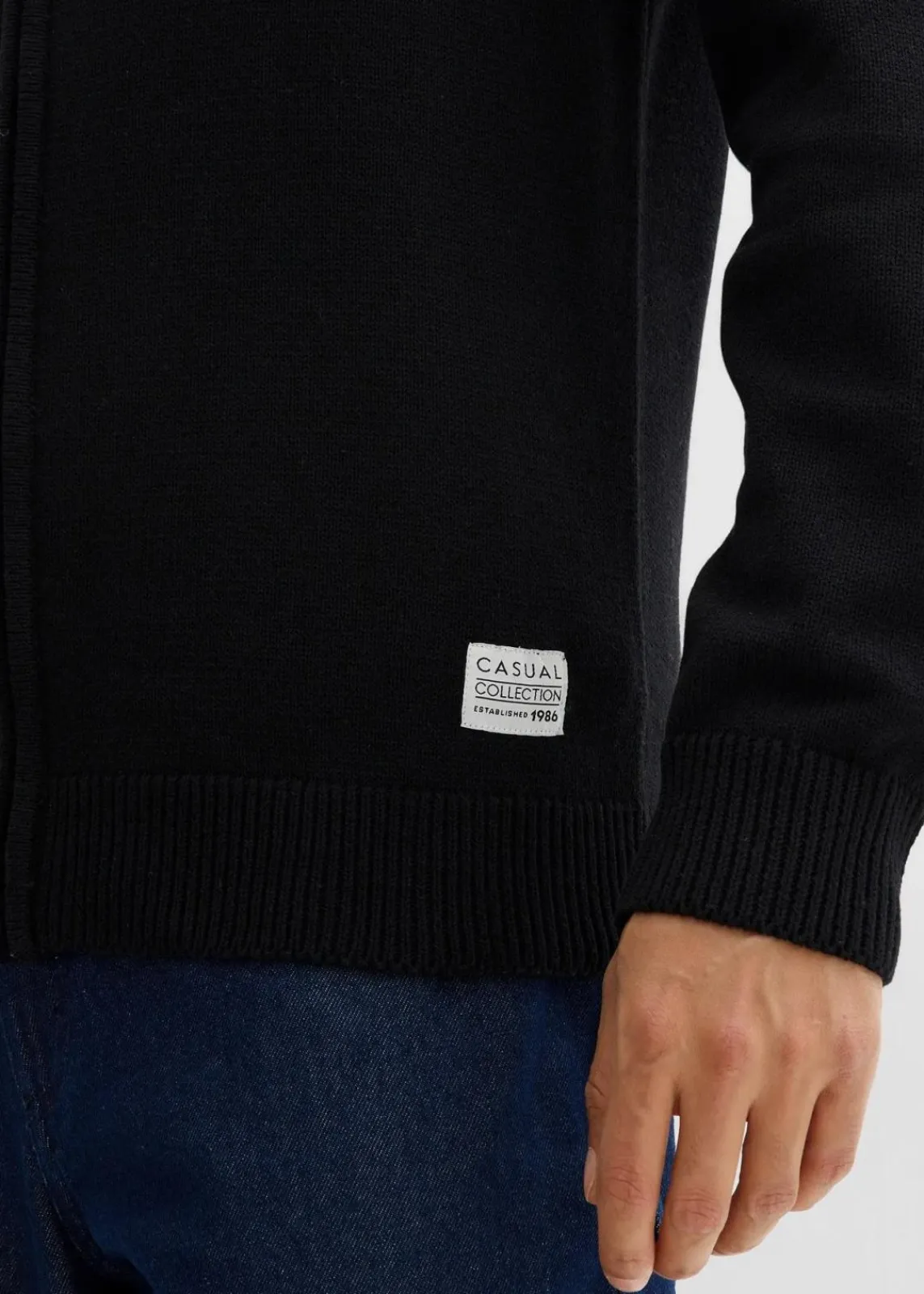 bonprix Pullover & Strickjacken|Basics|Strickjacke mit Stehkragen und recycelter Baumwolle schwarz