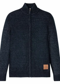 bonprix Große Größen|Pullover & Strickjacken|Strickjacke mit Stehkragen dunkelblau meliert