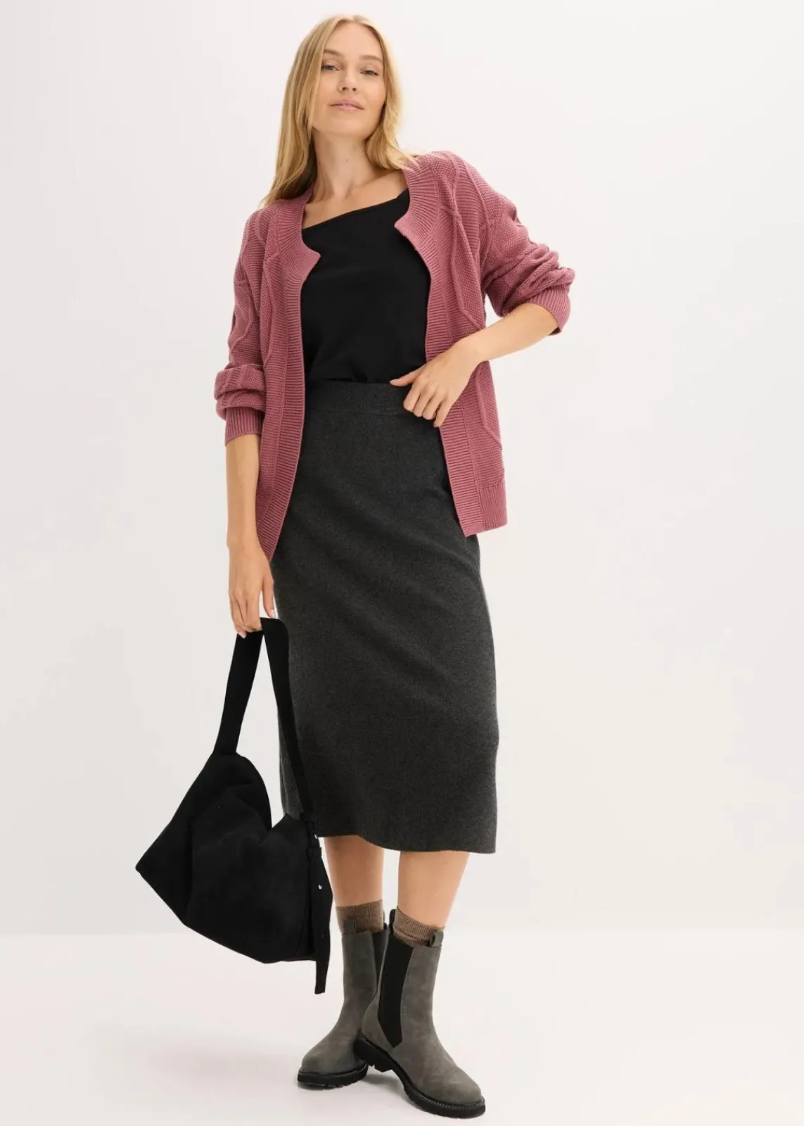 Strickjacke mit Zopfmuster|bonprix