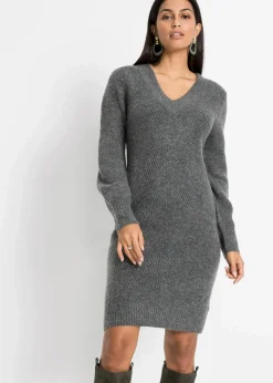 bonprix Kleider|Strickmode|Strickkleid anthrazit meliert