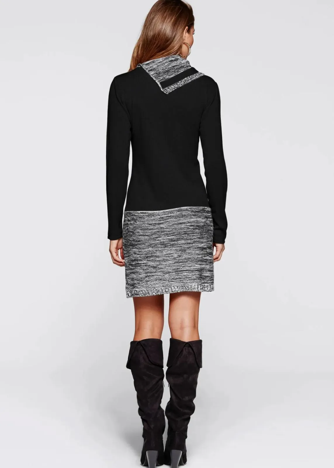 bonprix Strickmode|Kleider|Strickkleid schwarz/grau meliert