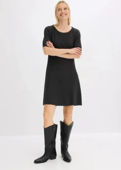 bonprix Kleider|Strickmode|Strickkleid aus softem Viskose-Mix anthrazit meliert