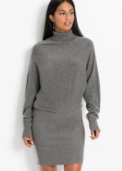 bonprix Bekleidung·Pullover & Strickjacken|Kleider|Strickkleid aus Viskose-Mix grau meliert