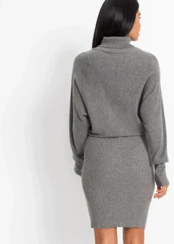 bonprix Bekleidung·Pullover & Strickjacken|Kleider|Strickkleid aus Viskose-Mix grau meliert