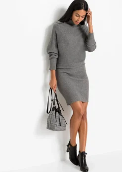 bonprix Bekleidung·Pullover & Strickjacken|Kleider|Strickkleid aus Viskose-Mix grau meliert