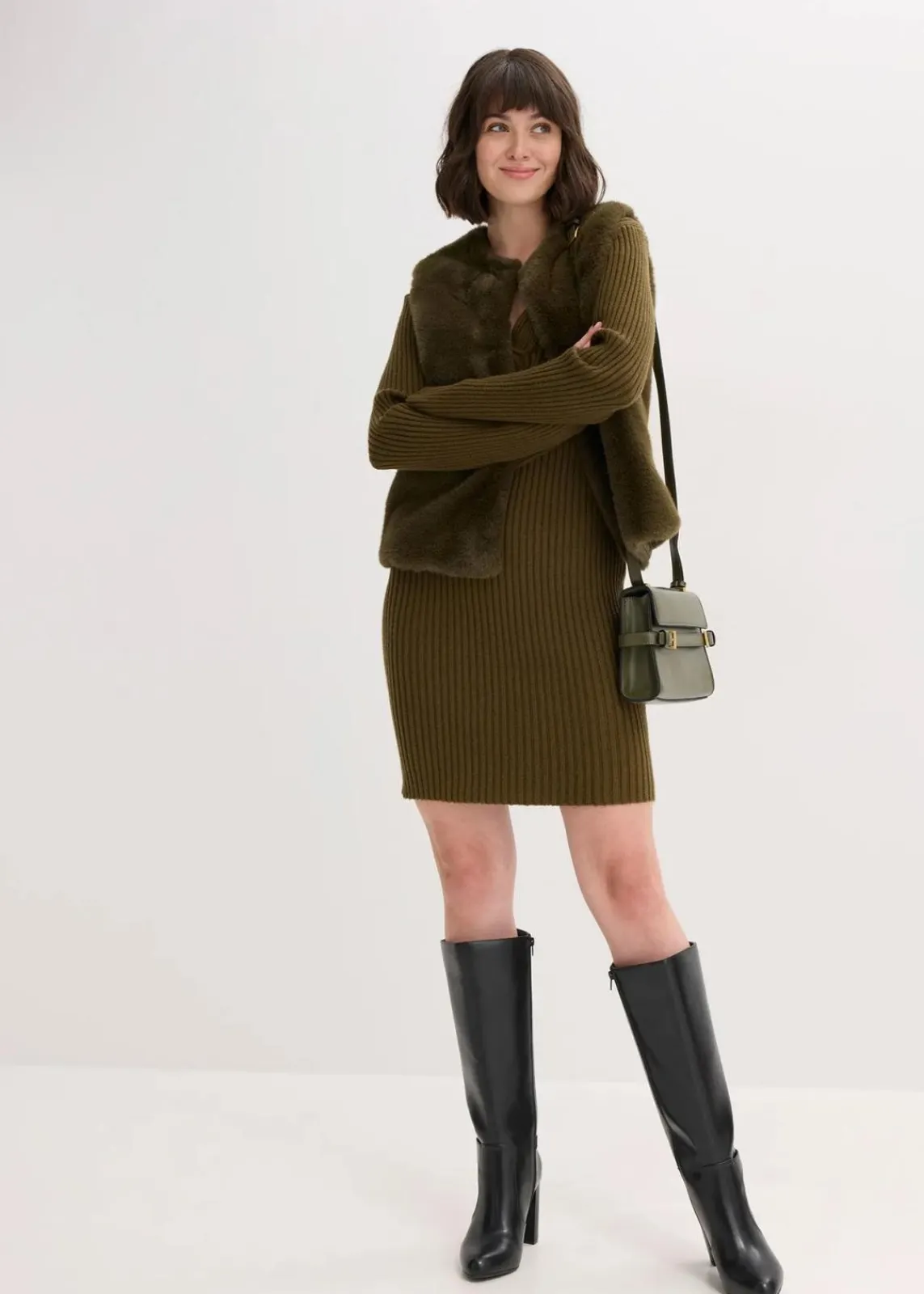 bonprix Bekleidung·Umstandsmode|Bekleidung·Pullover & Strickjacken|Strickkleid aus Viskose-Mix erdoliv