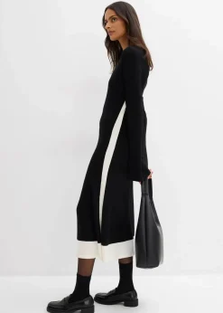 Strickkleid aus Viskose-Mix mit Kontrastdetails|bonprix Clearance