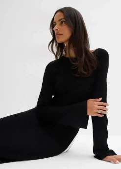 Strickkleid aus Viskose-Mix mit Kontrastdetails|bonprix Clearance