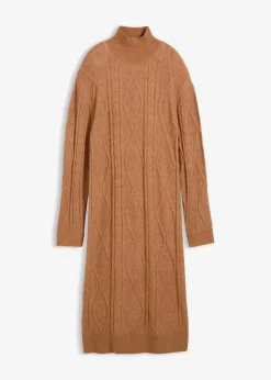 bonprix Bekleidung·Umstandsmode|Bekleidung·Pullover & Strickjacken|Strickkleid aus Zopfstrick schokosorbet meliert