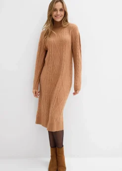 bonprix Bekleidung·Umstandsmode|Bekleidung·Pullover & Strickjacken|Strickkleid aus Zopfstrick schokosorbet meliert