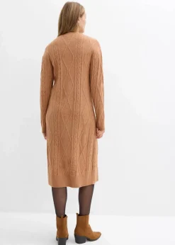 bonprix Bekleidung·Umstandsmode|Bekleidung·Pullover & Strickjacken|Strickkleid aus Zopfstrick schokosorbet meliert