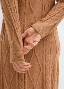 bonprix Bekleidung·Umstandsmode|Bekleidung·Pullover & Strickjacken|Strickkleid aus Zopfstrick schokosorbet meliert