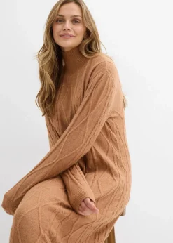 bonprix Bekleidung·Umstandsmode|Bekleidung·Pullover & Strickjacken|Strickkleid aus Zopfstrick schokosorbet meliert