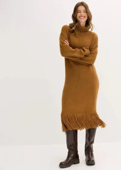 Strickkleid mit Fransensaum|bonprix