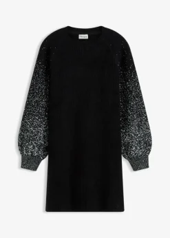bonprix Bekleidung·Umstandsmode|Bekleidung·Pullover & Strickjacken|Strickkleid mit Glitzer-Effekt schwarz/silber