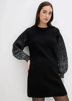 bonprix Bekleidung·Umstandsmode|Bekleidung·Pullover & Strickjacken|Strickkleid mit Glitzer-Effekt schwarz/silber