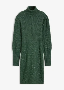 bonprix Kleider|Strickmode|Strickkleid mit Pailletten dunkelgrün