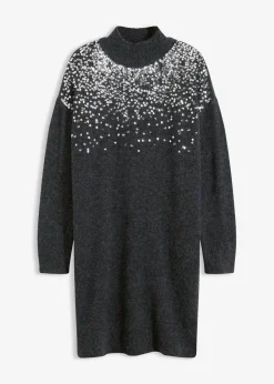 bonprix Bekleidung·Umstandsmode|Bekleidung·Pullover & Strickjacken|Strickkleid mit Pailletten-Applikation anthrazit meliert