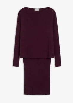 bonprix Bekleidung·Umstandsmode|Strickmode|Strickkleid mit Pullunder 2tlg. Set weinrot