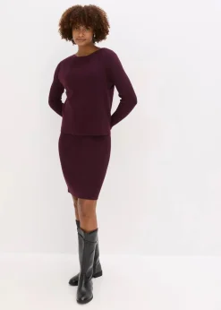 bonprix Bekleidung·Umstandsmode|Strickmode|Strickkleid mit Pullunder 2tlg. Set weinrot