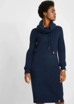 bonprix Bekleidung·Umstandsmode|Bekleidung·Pullover & Strickjacken|Strickkleid mit Schalkragen dunkelblau