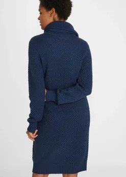 bonprix Bekleidung·Umstandsmode|Bekleidung·Pullover & Strickjacken|Strickkleid mit Schalkragen dunkelblau