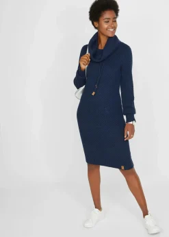 bonprix Bekleidung·Umstandsmode|Bekleidung·Pullover & Strickjacken|Strickkleid mit Schalkragen dunkelblau