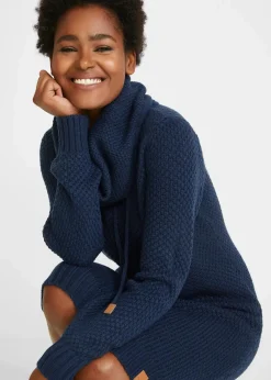 bonprix Bekleidung·Umstandsmode|Bekleidung·Pullover & Strickjacken|Strickkleid mit Schalkragen dunkelblau