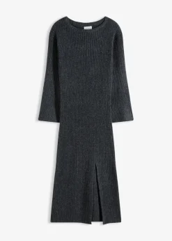 bonprix Bekleidung·Umstandsmode|Kleider|Strickkleid mit Schlitz anthrazit meliert