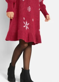 bonprix Bekleidung·Umstandsmode|Strickmode|Strickkleid mit Schneeflocken-Print abendrot