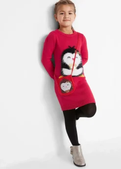 bonprix Mädchen 2-8 Jahre·Kleider & Röcke|Strickkleid mit Tasche (2-tlg.Set) rot