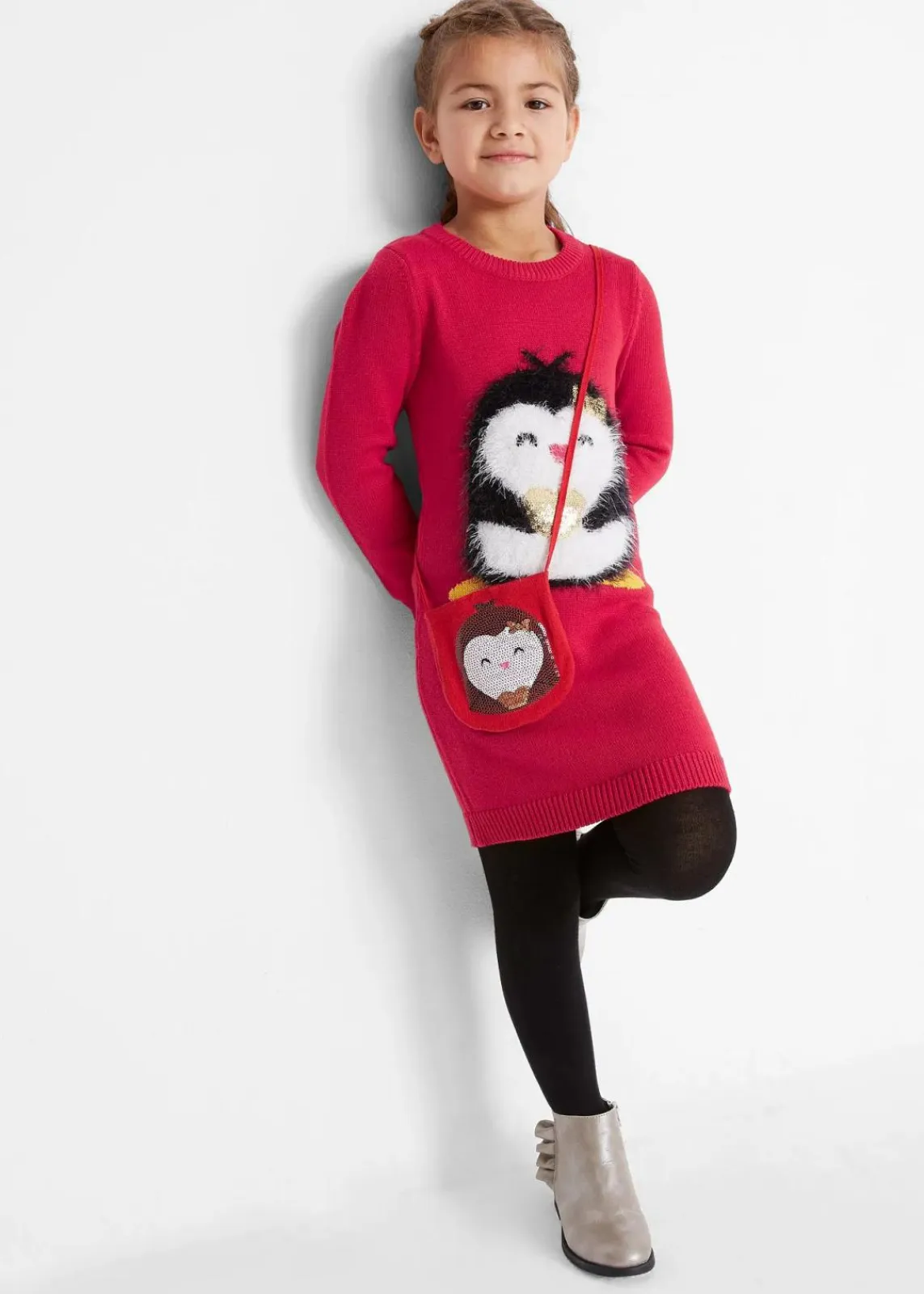 bonprix Mädchen 2-8 Jahre·Kleider & Röcke|Strickkleid mit Tasche (2-tlg.Set) rot