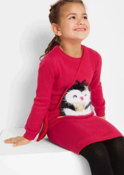 bonprix Mädchen 2-8 Jahre·Kleider & Röcke|Strickkleid mit Tasche (2-tlg.Set) rot