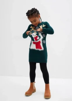 bonprix Mädchen 2-8 Jahre·Kleider & Röcke|Strickkleid mit Tasche (2-tlg.Set) tiefgrün