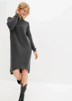 bonprix Bekleidung·Umstandsmode|Bekleidung·Pullover & Strickjacken|Strickkleid mit Vokuhila-Saum anthrazit meliert