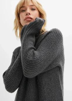 bonprix Bekleidung·Umstandsmode|Bekleidung·Pullover & Strickjacken|Strickkleid mit Vokuhila-Saum anthrazit meliert