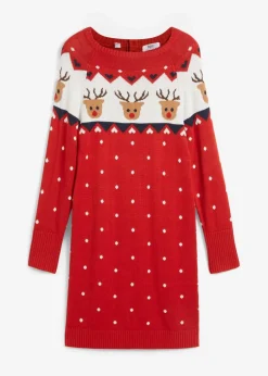 bonprix Bekleidung·Umstandsmode|Strickmode|Strickkleid mit Weihnachtsmotiv rot