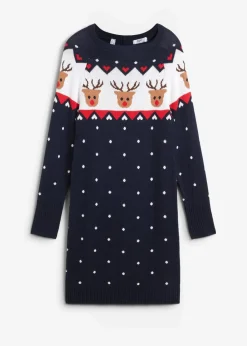 bonprix Bekleidung·Umstandsmode|Strickmode|Strickkleid mit Weihnachtsmotiv dunkelblau