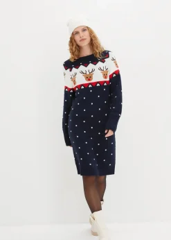 bonprix Bekleidung·Umstandsmode|Strickmode|Strickkleid mit Weihnachtsmotiv dunkelblau