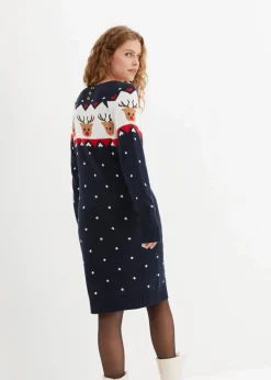 bonprix Bekleidung·Umstandsmode|Strickmode|Strickkleid mit Weihnachtsmotiv dunkelblau