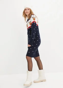 bonprix Bekleidung·Umstandsmode|Strickmode|Strickkleid mit Weihnachtsmotiv dunkelblau
