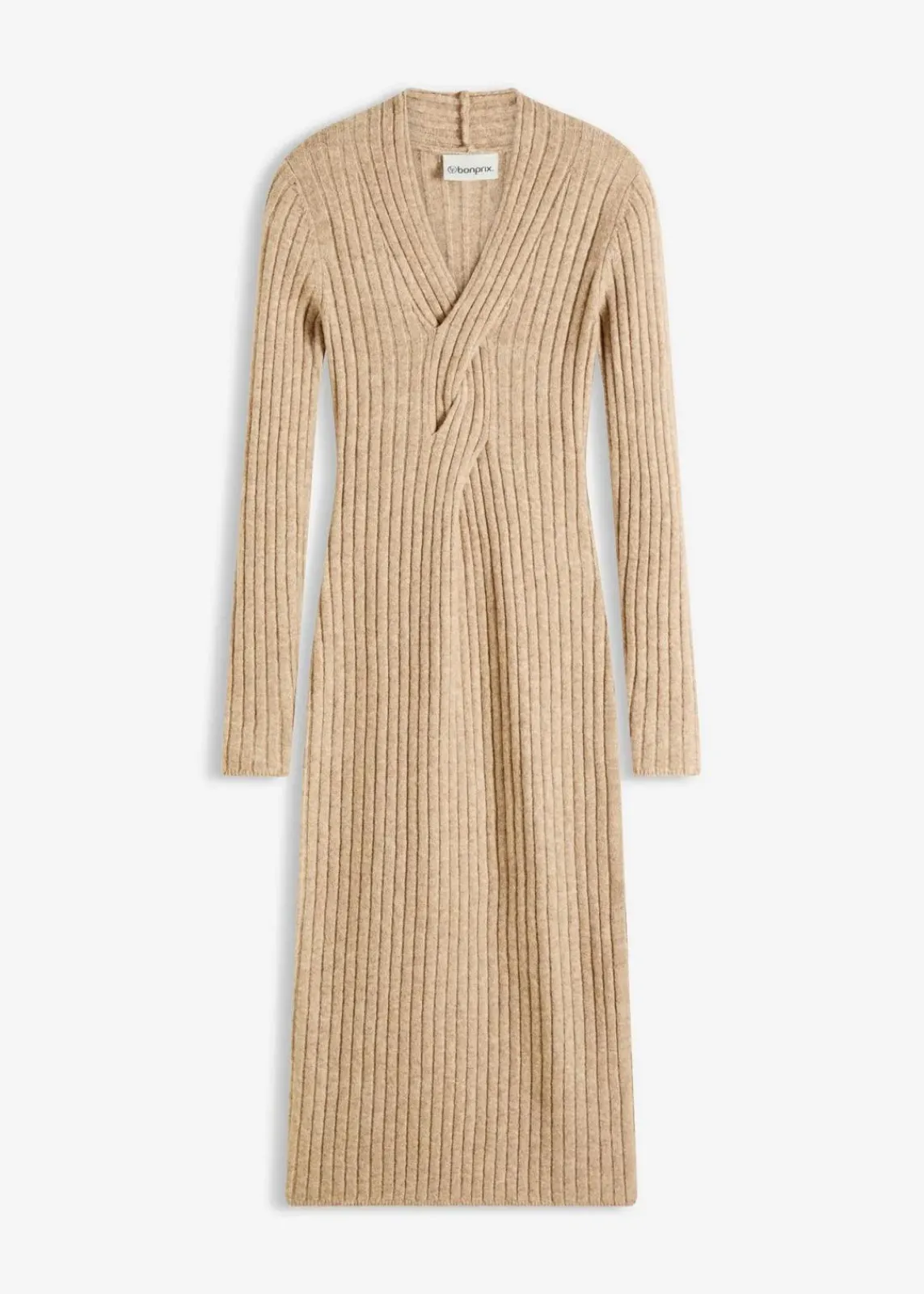 bonprix Bekleidung·Pullover & Strickjacken|Bekleidung·Umstandsmode|Strickkleid mit Wollanteil kieselbeige meliert