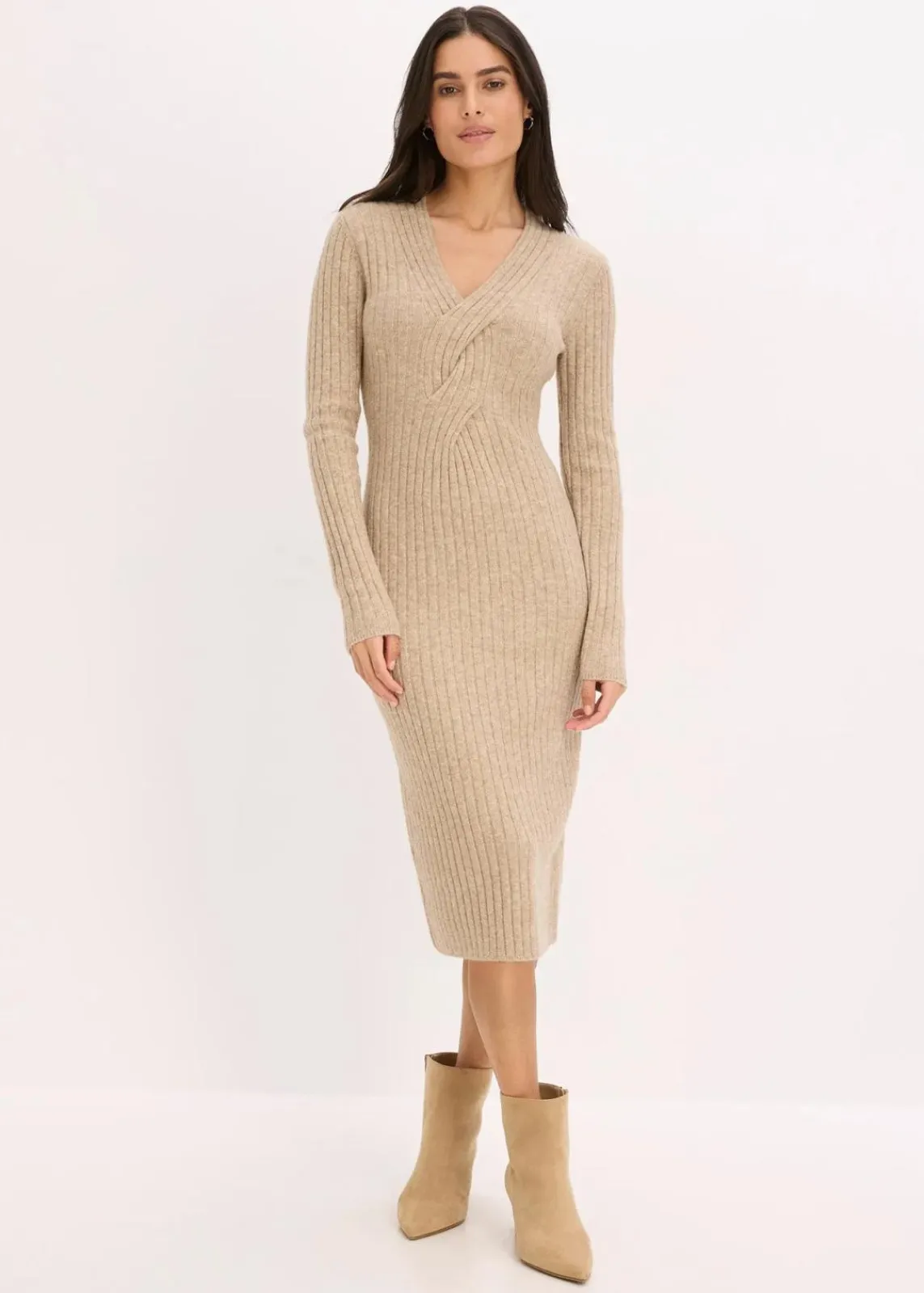 bonprix Bekleidung·Pullover & Strickjacken|Bekleidung·Umstandsmode|Strickkleid mit Wollanteil kieselbeige meliert