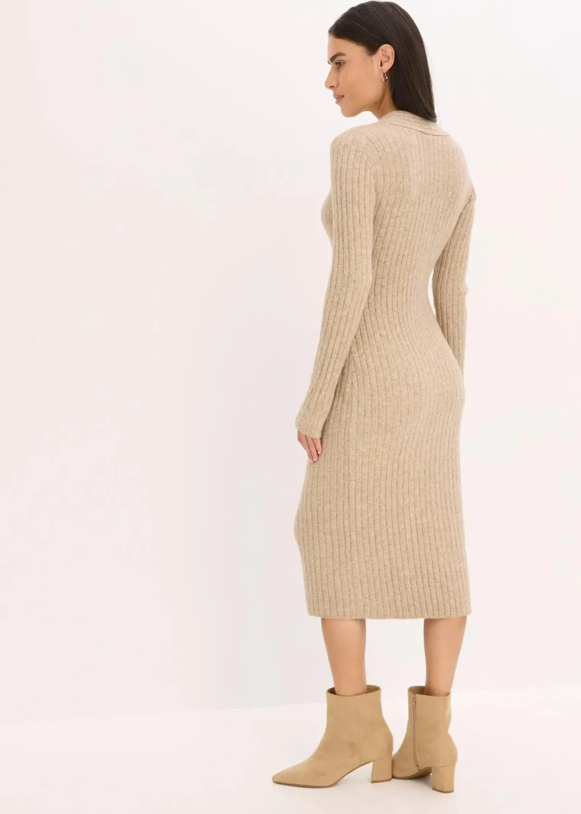 bonprix Bekleidung·Pullover & Strickjacken|Bekleidung·Umstandsmode|Strickkleid mit Wollanteil kieselbeige meliert