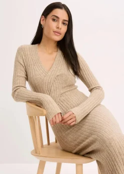 bonprix Bekleidung·Pullover & Strickjacken|Bekleidung·Umstandsmode|Strickkleid mit Wollanteil kieselbeige meliert