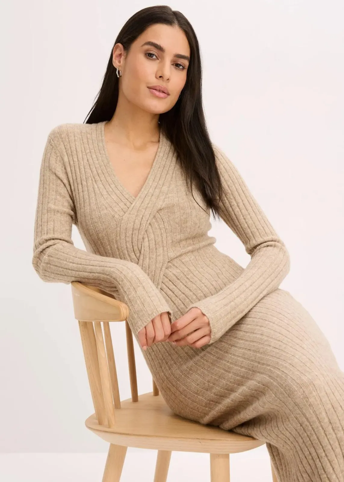bonprix Bekleidung·Pullover & Strickjacken|Bekleidung·Umstandsmode|Strickkleid mit Wollanteil kieselbeige meliert