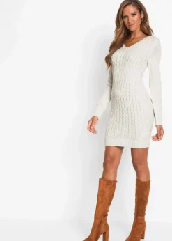bonprix Bekleidung·Umstandsmode|Kleider|Strickkleid mit Zopfmuster wollweiß