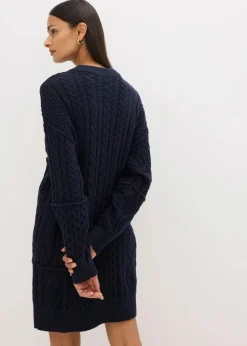 bonprix Bekleidung·Umstandsmode|Kleider|Strickkleid mit Zopfmuster tintenblau