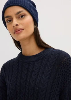 bonprix Bekleidung·Umstandsmode|Kleider|Strickkleid mit Zopfmuster tintenblau