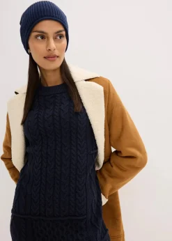 bonprix Bekleidung·Umstandsmode|Kleider|Strickkleid mit Zopfmuster tintenblau